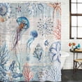 thumbnail image 2 of Coastal Jellyfish Shower Curtain, Waterproof Shower Curtains for Bathroom, Blue Nautical Marine Life Conch Coral Washable Fabric Bathtub Curtain Set Bath Decor with 12 Hooks Long 72"x84", 2 of 8