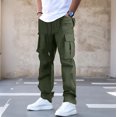 thumbnail image 5 of Men's Cargo Straight Leg Pants, Loose Solid Elastic Drawstring Waist Casual Outdoor Athletic Trousers with Multi-Pocket Army Green 2XL, 5 of 6