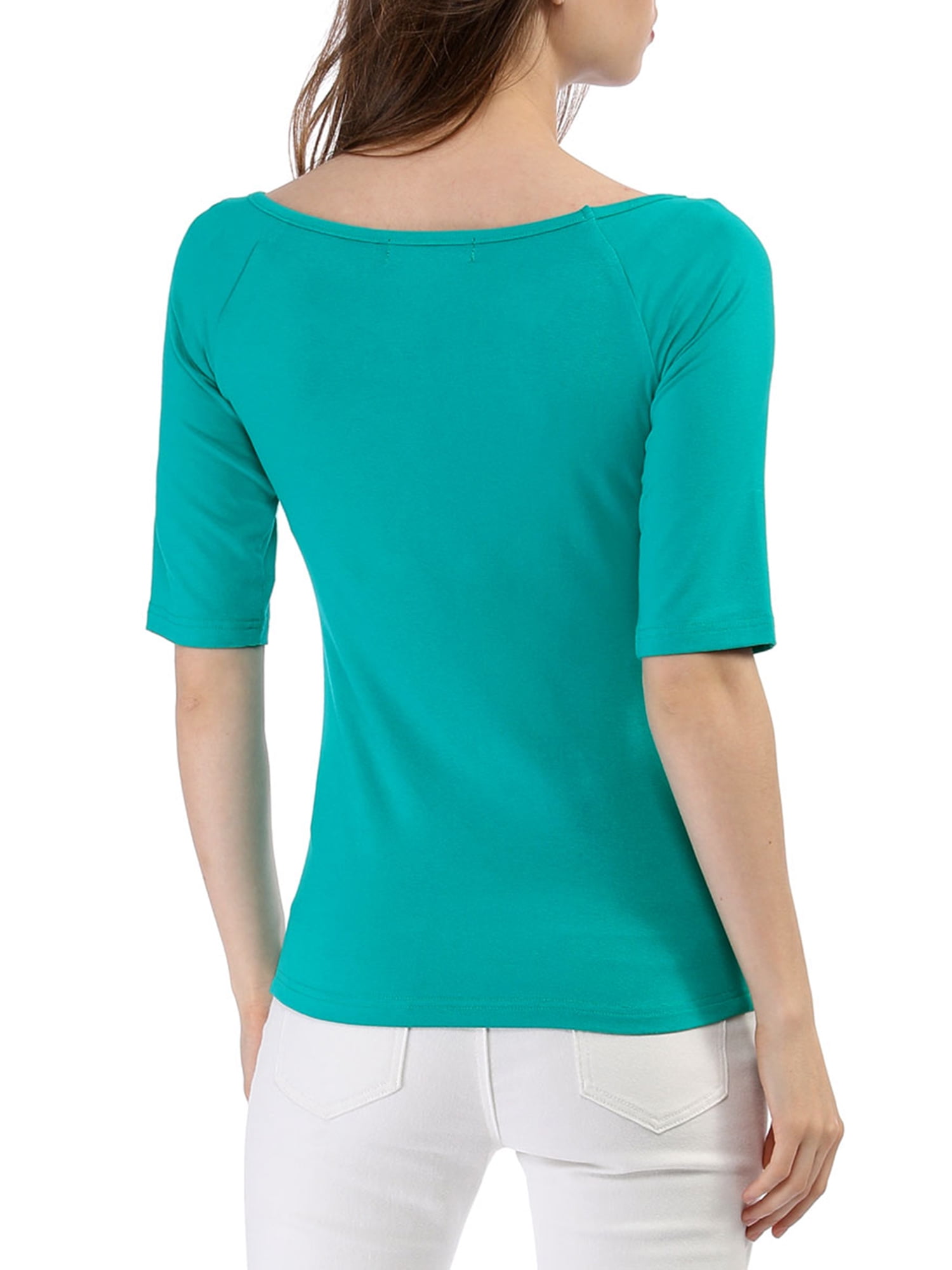 DARING DIVA Women's Slim Fit Pullover Boat Neck Stretchable T-Shirt XL Green