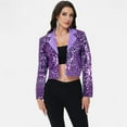 thumbnail image 6 of Women's Sequin Cropped Blazer Long Sleeve Sparkly Open Front Jacket - Small, Purple and Silver, 6 of 7