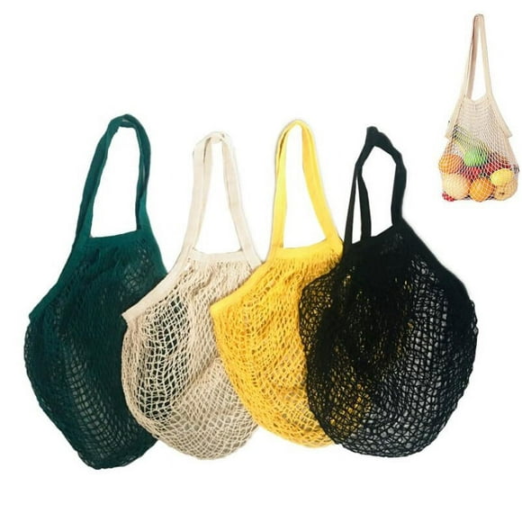 Eco-friendly Reusable String Shopping Bag, Lightweight Foldable For Farmers Market And Beach Toys Storage, High Capacity Cotton Mesh Net With Long Shoulder Handle (Set Of 5 Pcs)