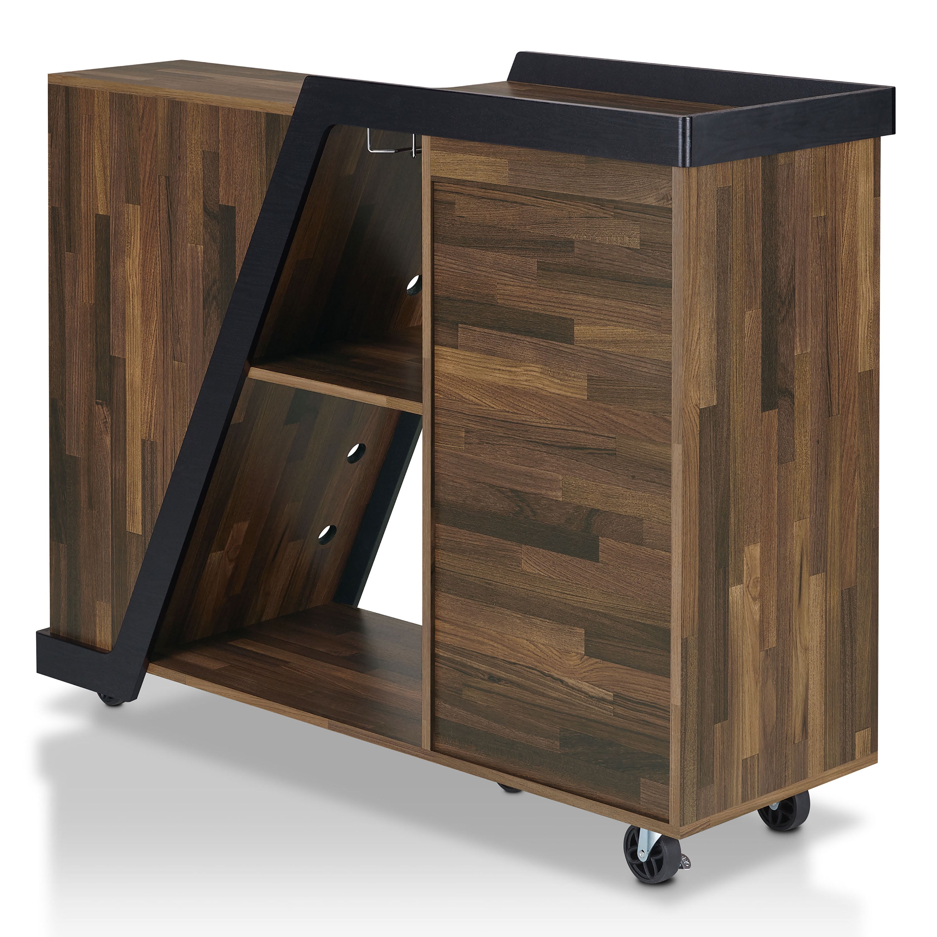 24/7 Shop At Home Levi Wood Mobile Bar Buffet, Light Hickory