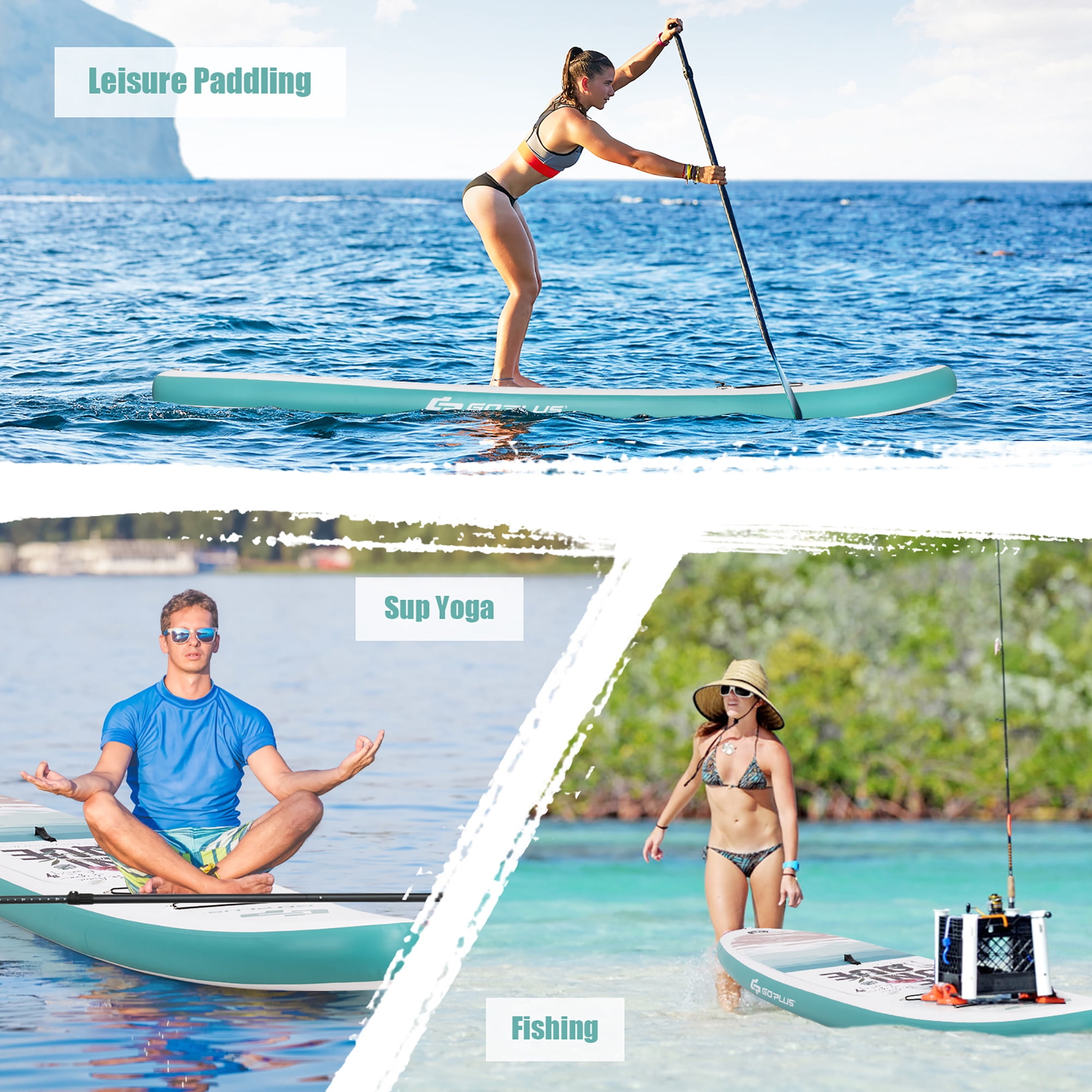 Goplus 10.5' Inflatable Stand Up Paddle Board Surfboard W/ Aluminum Paddle Pump Green