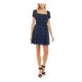 thumbnail image 3 of TRIXXI Womens Navy Sheer Ruffled Lined Polka Dot Pouf Sleeve Square Neck Short Fit + Flare Dress XS, 3 of 4