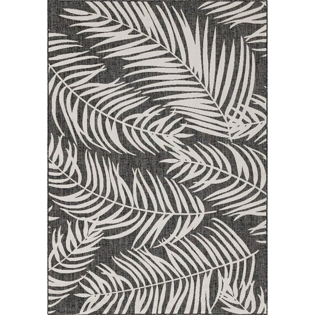 Unique Loom Tapis Bohème Botanique d'Extérieur 7' x 10' Rectangle Noir/ivoire