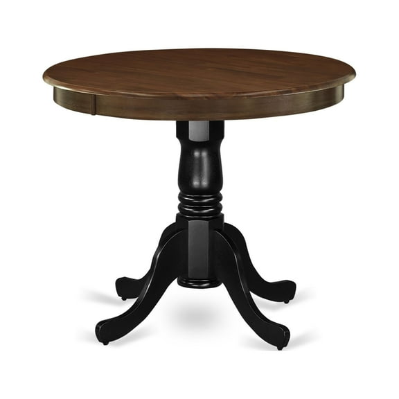 Elegant AMT-WBK-TP Antique Dining Table | 36" Round Table Top | Rubber Wood with Walnut Finish | Wirebrushed Black Pedestal | Ideal for Compact Spaces