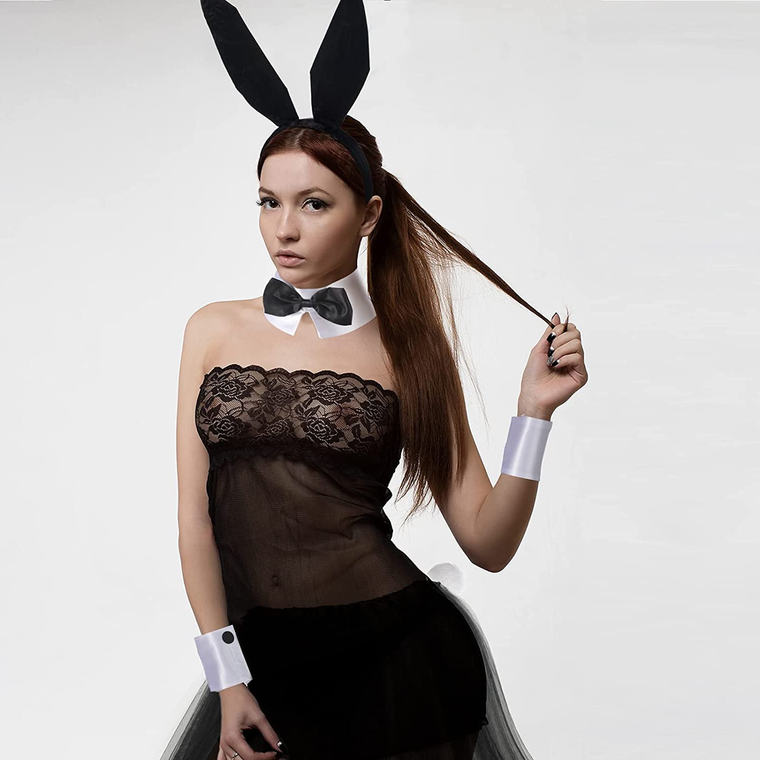 Rabbit Ear Headband Collar Bow Tie Costume Cuffs Bunny Tail Ball Cosplay Costume 