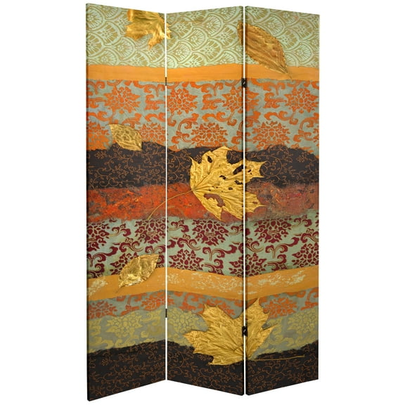7 ft. Tall Double Sided October Gold Canvas Print Floor Screen Room Divider