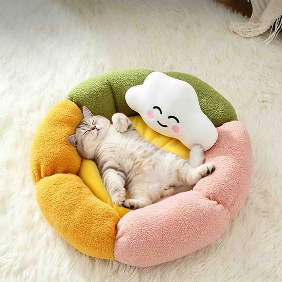 EGNMCR Cloud Cats Bed With Pillow - Pet Bed With Flower Petal Cover Winter And Warmth Pet Bed - Small Dog Dog Bed c loth P et Bed