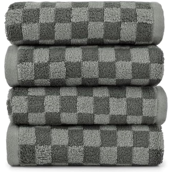 Soft Hand Towels 4 Pack, Grey Checkered Face Towel Set for Bathroom Kitchen, Decorative Quick Dry Towel 13x29 Inches