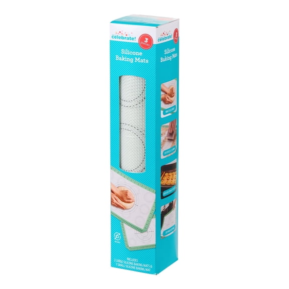 3 Count, Green Silicone Baking Mats, Includes 2 Large Silicone Baking Mats & 1 Small Silicone Baking Mat, by Way To Celebrate