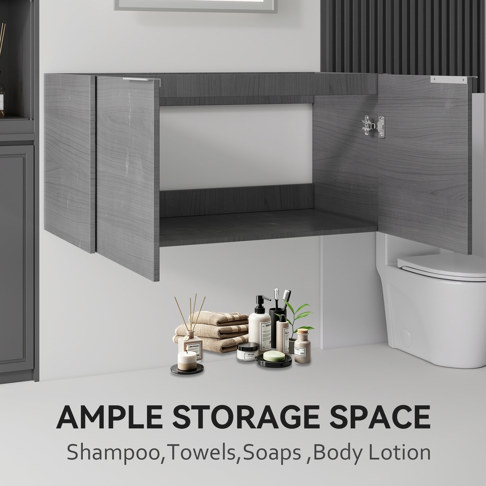 Leumius 36" Floating Bathroom Vanity Cabinet,Soft-Close Double Doors,Wall Mounted Cabinet Set Bathroom Vanity for Small Space,Cabinet Only,Grey