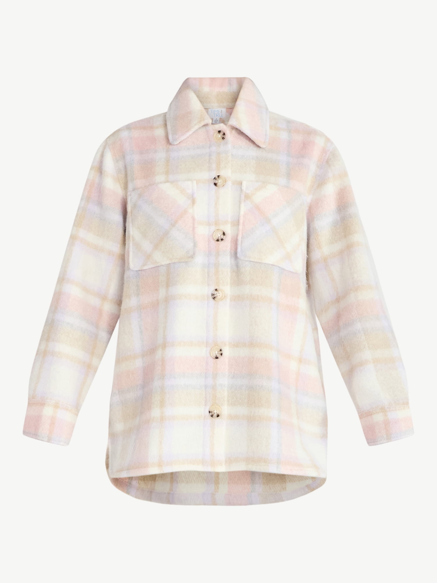 Time and Tru Women's Brushed Plaid Shacket, Sizes XS-XXXL