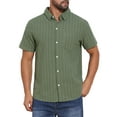 thumbnail image 4 of INSPIRE CHIC Men's Point Collar Short Sleeve Button Down Casual Stripes Linen Shirts XL Olive Green, 4 of 6