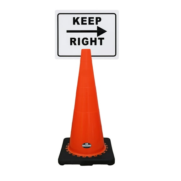 RK-Safety 28" Orange Cone, Black base without Reflective Tape, Plus Cone Sign 11 “Keep Right”, (Cone-8 ea Cone Sign-8 ea)