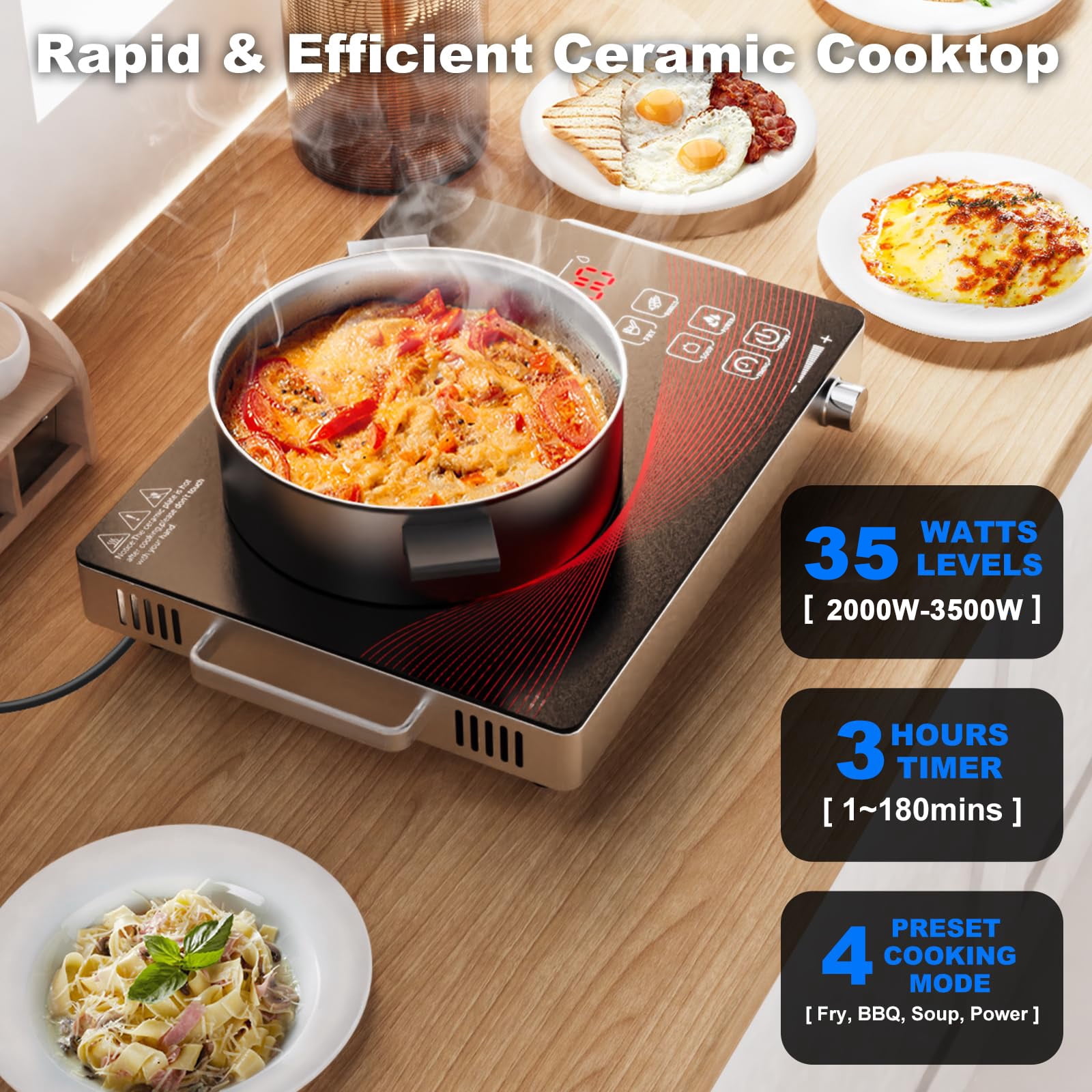 3500W Electric Ceramic Stove Portable Infrared Induction Cooktop Hot Plate Countertop Burner Cooker Furnace with Knob & Touch Control US 110V