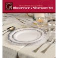 thumbnail image 4 of White and Silver Plastic Plates & Cutlery Set, 100 Piece Elegant Disposable Dinnerware & Silverware Set| Service for 20|Includes 20 Dinner & Salad Plates, 20 Forks, Spoons, Knives - Posh Setting, 4 of 6