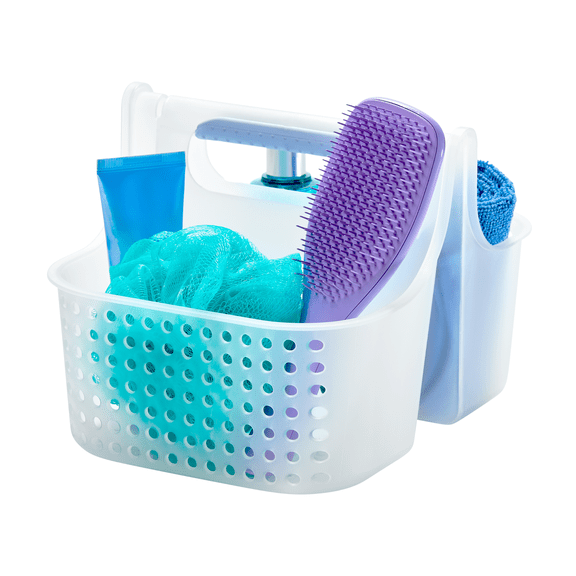 madesmart Portable Shower Caddy, Hold Soap, Shampoo, Hair Supplies and Beauty Products, Cleaning Supplies Organizer for Home, Dorm, Plastic Shower Tote, Soft Handle, Blue