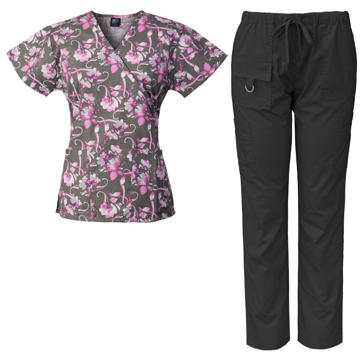 Medgear Medgear Womens Scrubs Set, Printed Scrubs Top and Utility