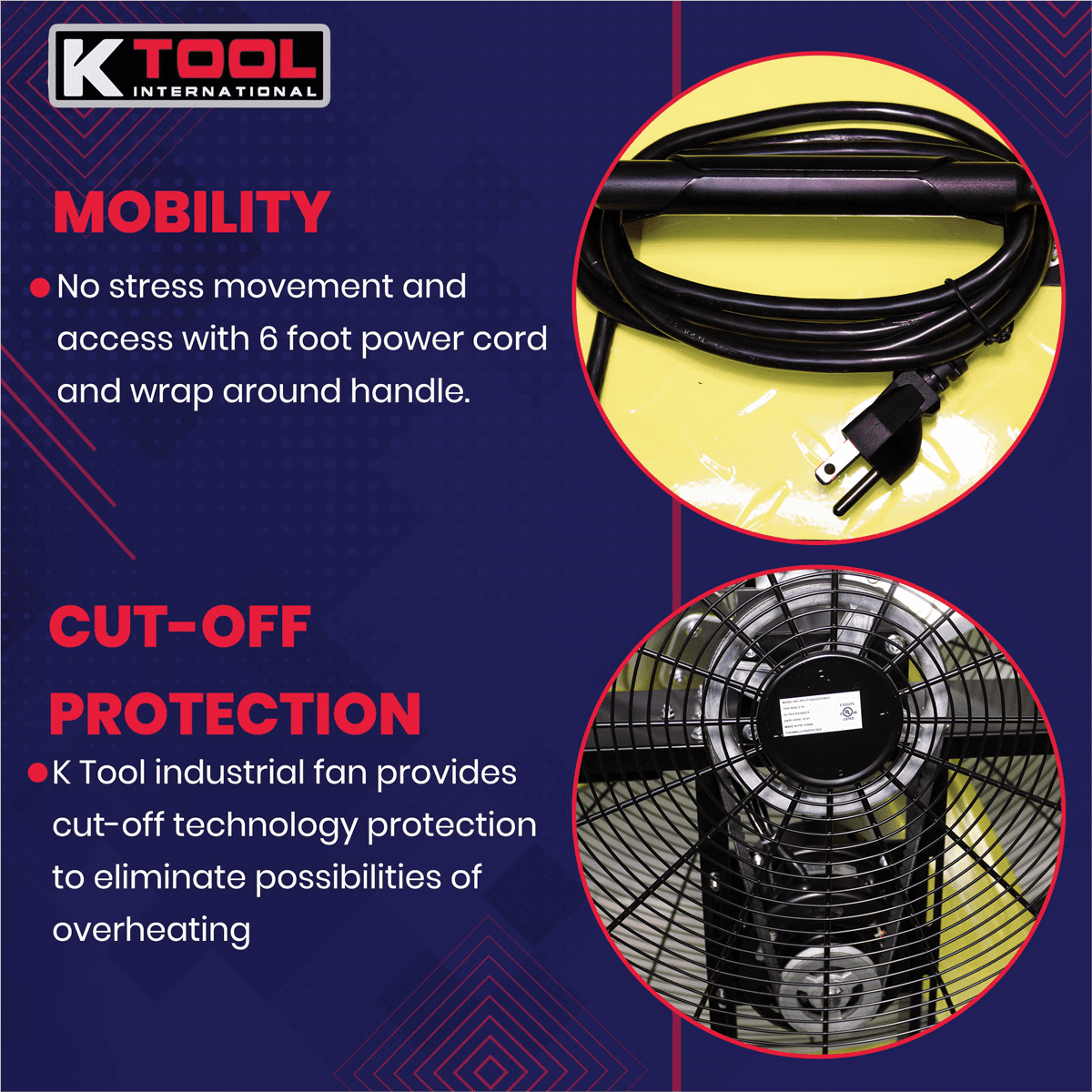 K Tool International 77743-PL4 42" Belt Drive Drum Fan w/8" Wheels, Pallet of 4
