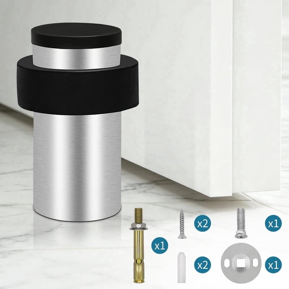 KOLAKO Door Stopper 2.5 inch Stainless Steel Floor Wall Mounted Heavy Duty Cylindrical Holder for Baseboard Tile with Anchors , Silver