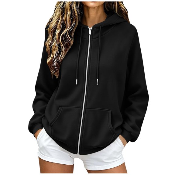 CHGBMOK Women's Fall Hoodie Jackets Long Sleeve Zip Up Track Jackets Comfy Fleece Lined Sweatshirts with Pockets