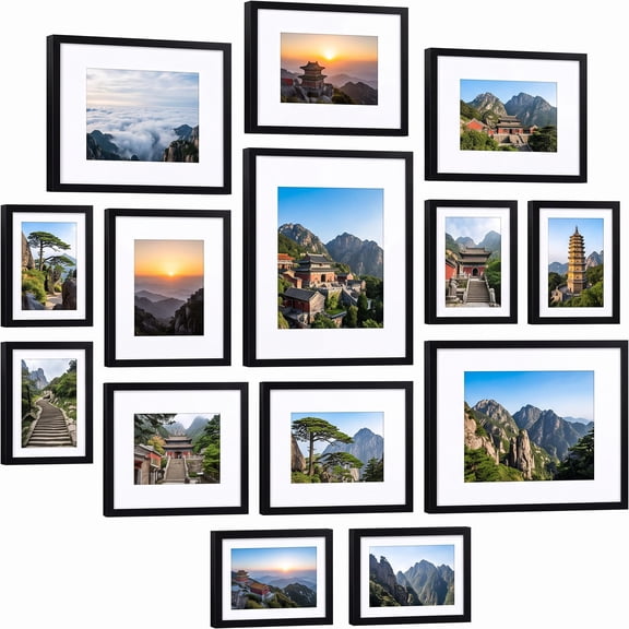 Comprehensive Matted Photo Frame Set, Assorted Sizes for Gallery Wall Collage, Tabletop or Wall Mount Display, 2 11x14, 6 8x10, 6 5x7 Frames, Black