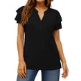 thumbnail image 4 of UVN Summer Blouse for Women Ruffle Short Sleeve Shirts V Neck Button Down Elegant Ladies Tops, 4 of 9