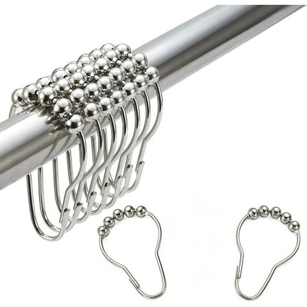 Shower Curtain Hooks - Set of 12 Shower Curtain Rings- Rust Resistant Shower Curtain Rings Stainless Steel Curtain Rings for Bathroom Shower Rod Hangers