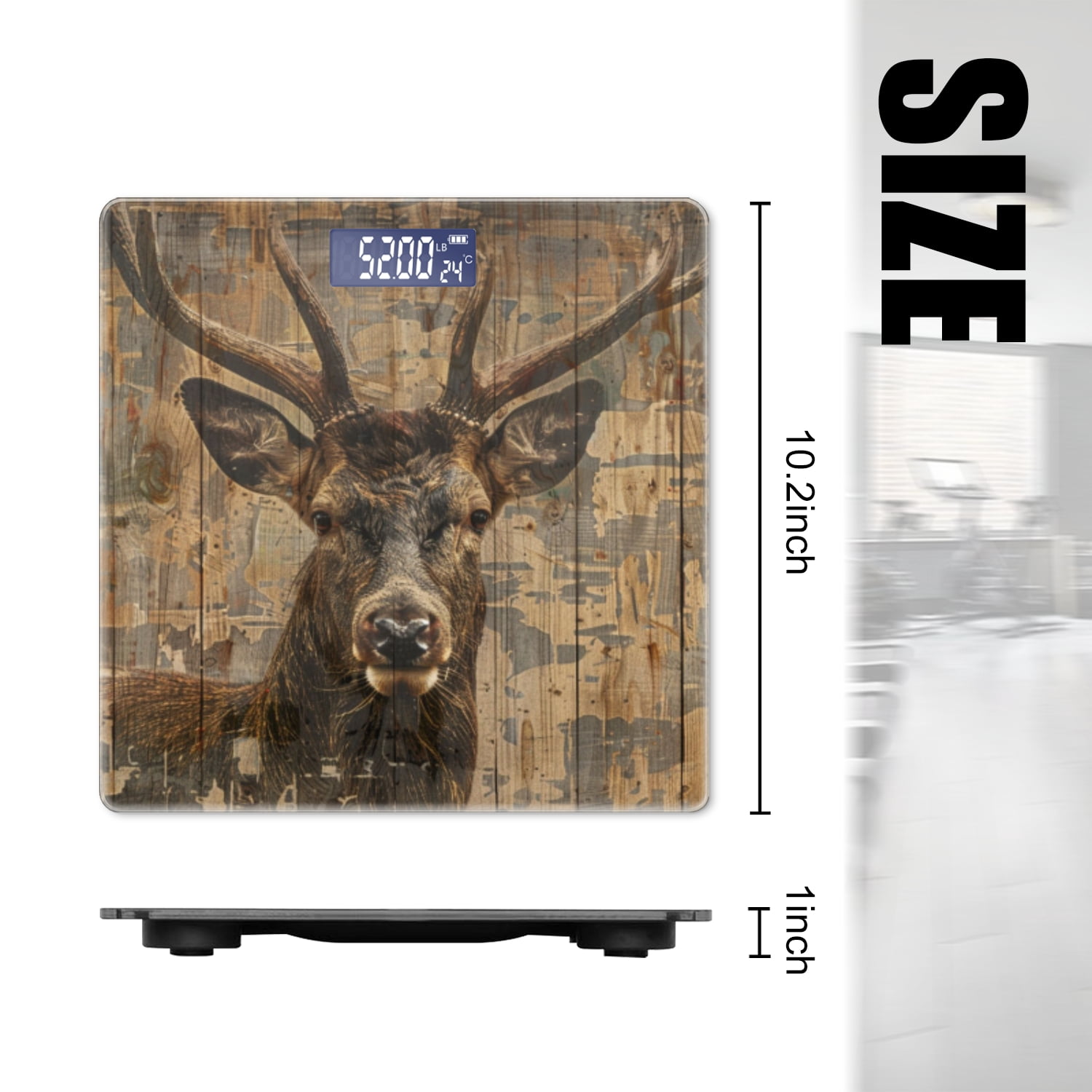 Bathroom Scale, Highly Accurate Digital Body Scale,Precisely Measures Weight up to 400 lbs-Deer Portrait On Wooden Wall