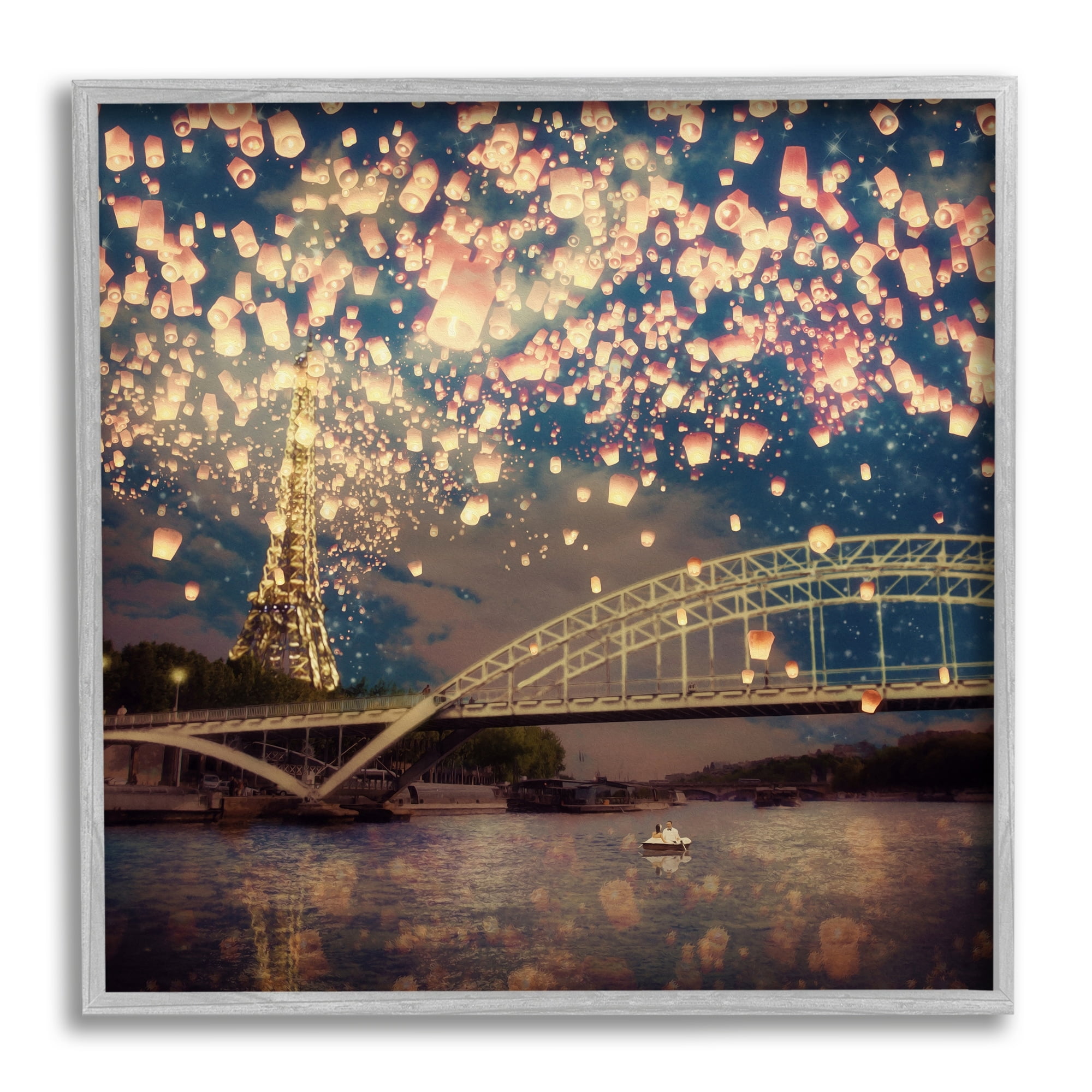 Stupell Industries Luminous Lanterns Parisian City Skyline Modern Bridge Framed Wall Art, 17 x 17, Design by Paula Belle Flores