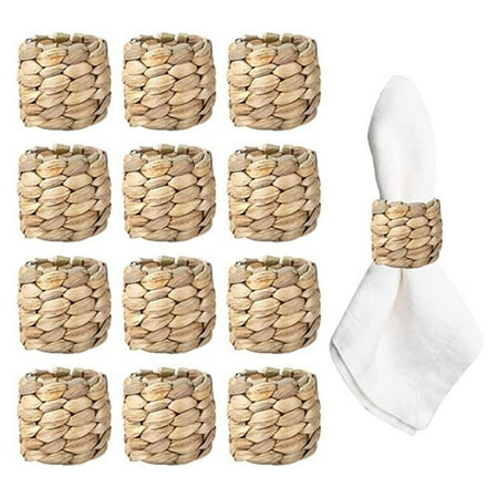 

Round Woven Napkin Ring|Rustic Napkin Ring Holders Handmade By Natural Water Hyacinth|Farmhouse Napkin Rings Set Of 12 For Thanksgiving Easter Holiday Birthday Party