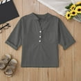 thumbnail image 6 of WOYY Big Boys Cotton Linen Henley T-Shirt Solid 3/4 Sleeve V Neck Blouse, Sizes 5-13, 6 of 6