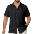 thumbnail image 2 of VBTAPA Men's Linen Shirts Stylish Casual Button Down Short Sleeve Shirt Beach Wedding Dress Shirtss Summer Resort Wear Lightning Sales Black L, 2 of 5