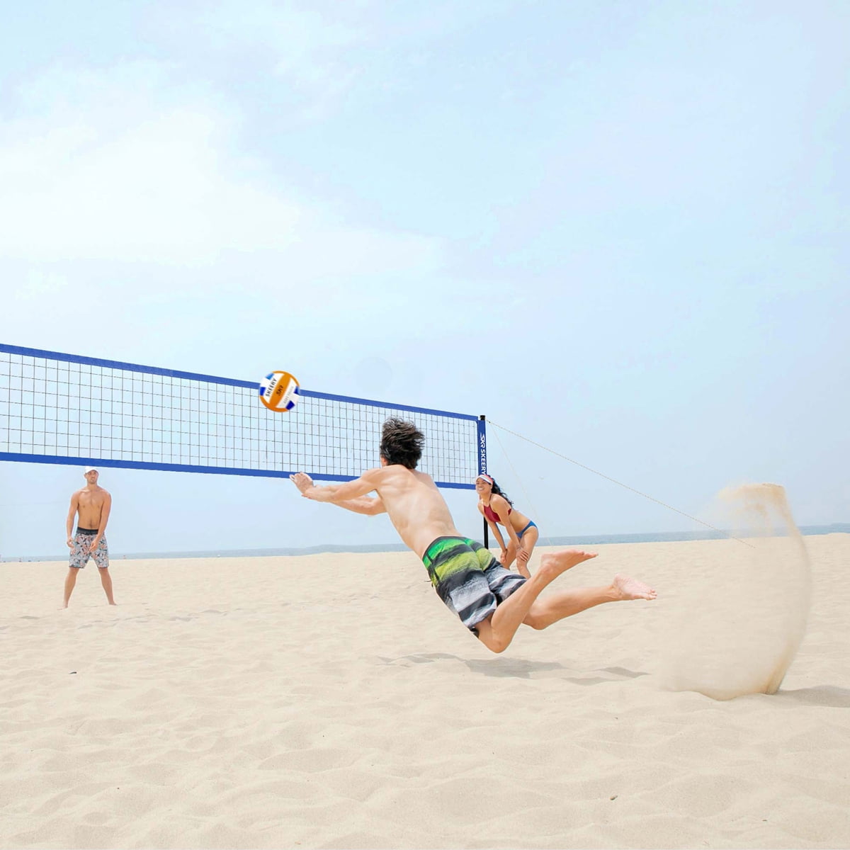 SKEERY Outdoor Heavy Duty Volleyball Net Set, Anti-Sag Design, Adjustable Aluminum Poles, Portable Volleyball Net for Backyard,Grass and Beach（Blue）
