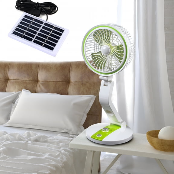 FACEGA Solar Power Fan Tabletop with LED Light Portable Desk Rechargeable Fan w/ Cable