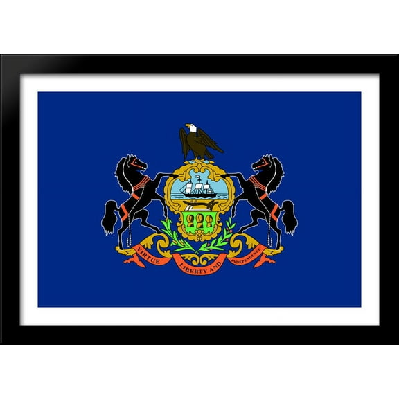 Pennsylvania State Flag Art 40x28 Large Black Wood Framed Print Art