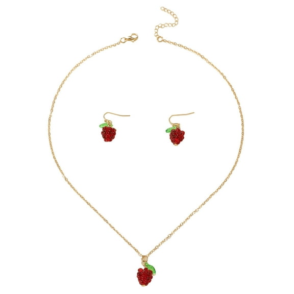 Raspberry Pendant Alloy Jewelry Set Stylish Fruit Shaped Necklace and Earrings for Ladies Unique Daily Wear Accessories