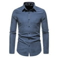 thumbnail image 1 of Camisas Para Hombre Manga Larga Regular Fit Camisa de vestir de manga larga vintage de color sólido delgado informal para hombre (Blue, S), 1 of 7
