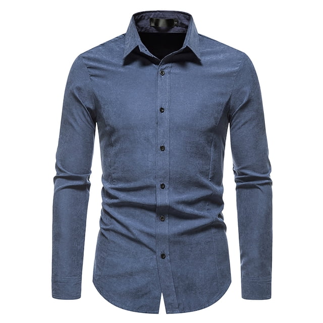 Camisas Para Hombre Manga Larga Regular Fit Camisa de vestir de manga larga vintage de color sólido delgado informal para hombre (Blue, S)