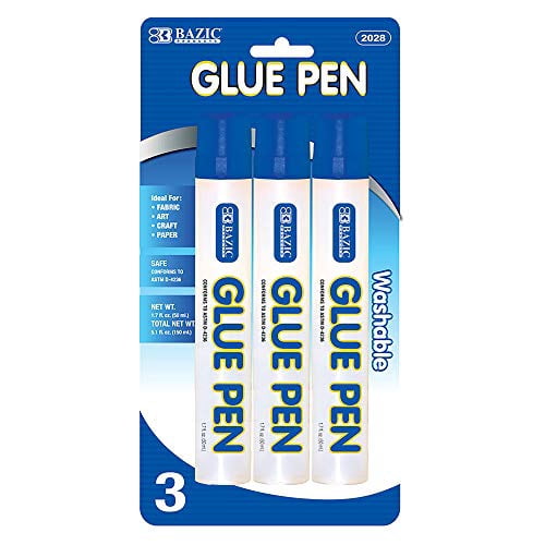BAZIC Glue Pen for Art Projects or Classroom Crafts (3 Per Pack. 50 cc.)