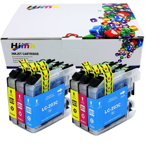 HIINK Cartouche d'Encre Compatible de Remplacement pour Brother LC201 LC203TG LC203 Cartouches d'Encre à Utiliser dans MFC-J460DW MFC-J480DW MFC-J680DW MFC-J885DW(2C, 2M, 2Y. Lot de 6)