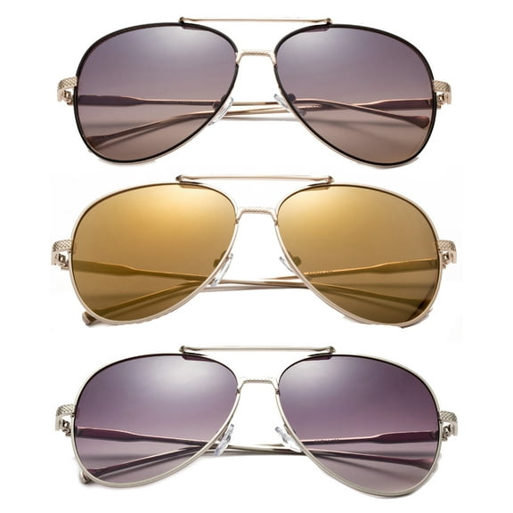 3 Pack Metal Rim Classic Aviator Sunglasses for Men for Women, Gold Black, Gold Mirror & Silver