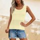 thumbnail image 5 of Camisola Beige Tops para las Mujeres Encaje Punto sin Mangas con Nervaduras Relajado Ajuste, Tela Abierta Sólida, Escote Escarpado / Doblado, 5 of 8