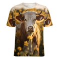 thumbnail image 5 of Farmhouse Highland Cow Funny Cattle And Flower Womens Tops Women's Fashion Casual Short Sleeve Flower Print Round Neck Pullover Top Blouse, 5 of 6
