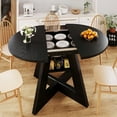 thumbnail image 2 of Extendable Dining Table Round Dining Room with Removable Leaves Space Saving, Wooden Cross Base with Storage Shelf Kitchen Living Room Black, 2 of 9
