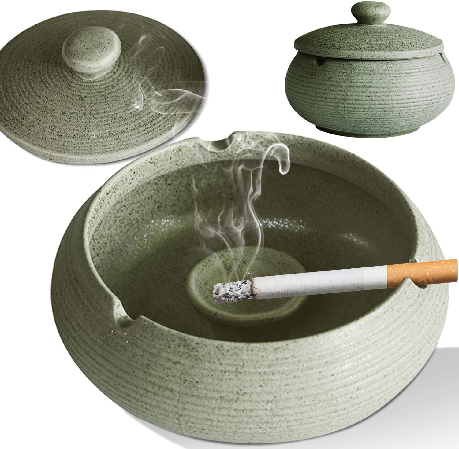 Ceramic Ashtray, Ashtray for Patio Ash tray with Lid Water Tank
