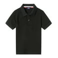 thumbnail image 2 of LittleSpring Little Boys Pique Polo Shirt Plain Short Sleeve School Uniform Solid Black 5T, 2 of 6