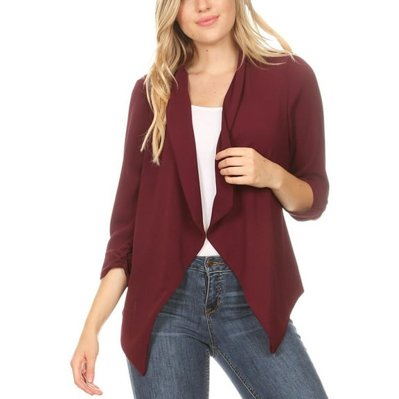 Women's Woven Casual Relaxed Fit Open Front Blazer Jacket