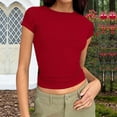 thumbnail image 4 of HJYCHN Womens T Shirts Casual Ribbed Knit Slim Fit Short Sleeve Basic Solid Color Crew Neck Tee Daily Wear Womens Tops Short Sleeve Red S, 4 of 7